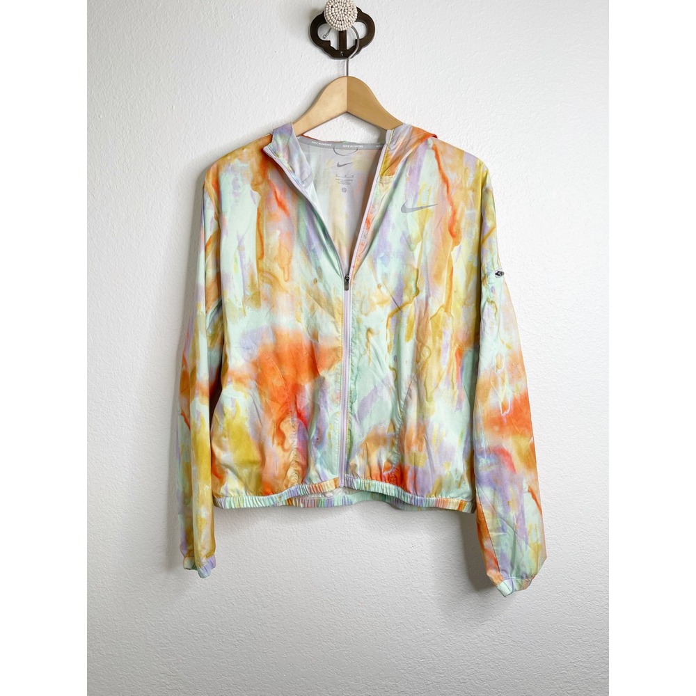 Nike Running Hooded Windbreaker Jacket Watercolor Abstract Print Womens Medium